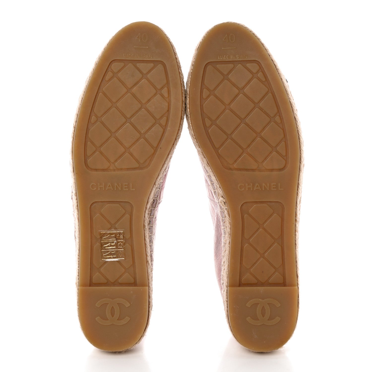 Chanel Laminated Lambskin Grosgrain Embroidered CC Espadrilles 40 Pink Silver Black 5 of 13