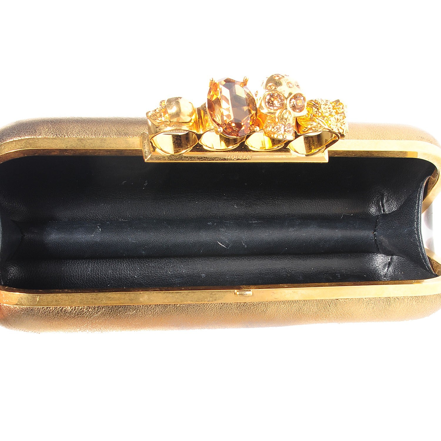 Alexander McQueen Metallic Leather Skull Knuckle Box Long Clutch Gold 8 of 8
