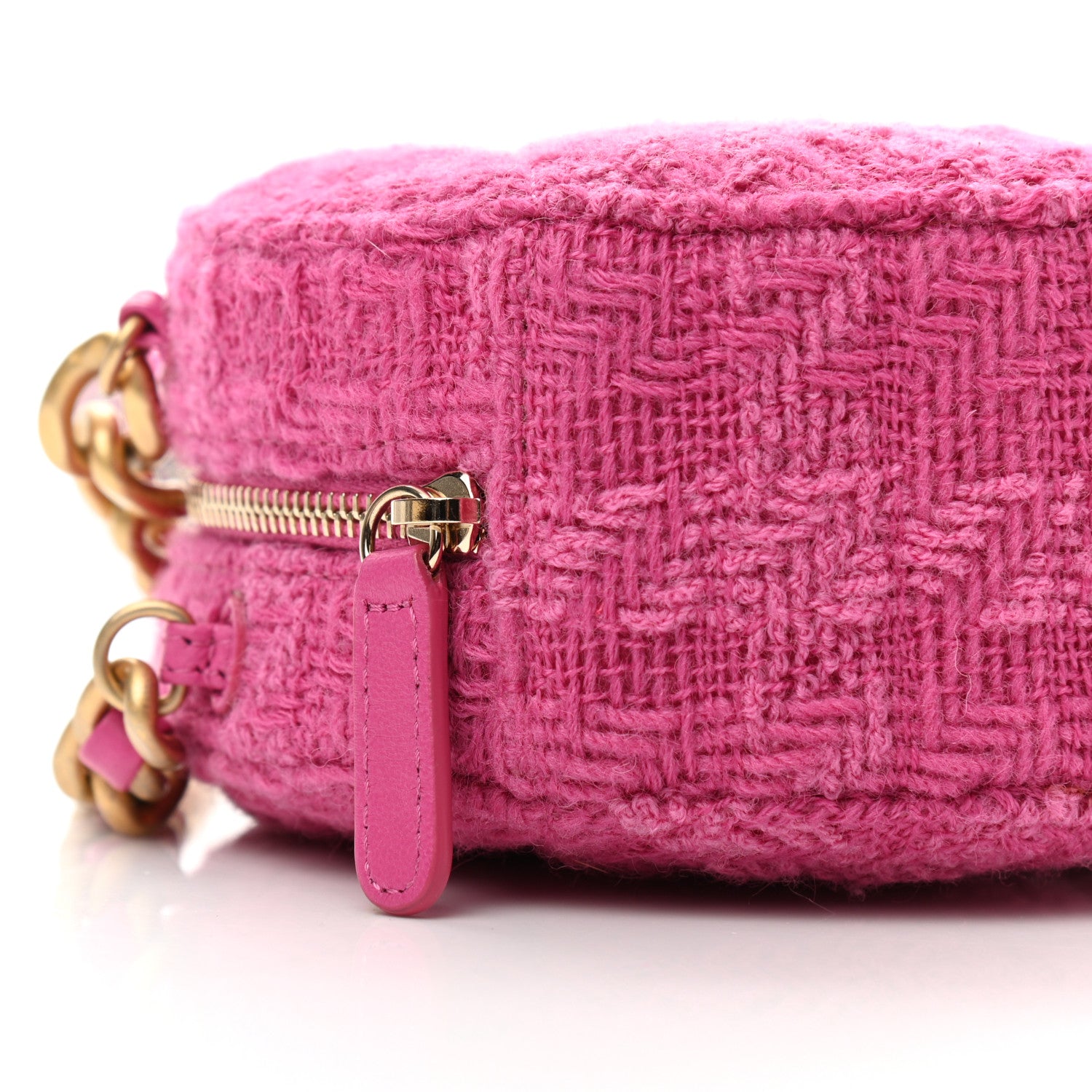 Chanel Wool Tweed Lambskin Quilted Chanel 19 Round Clutch With Chain and Coin Purse Fuchsia 10 of 11