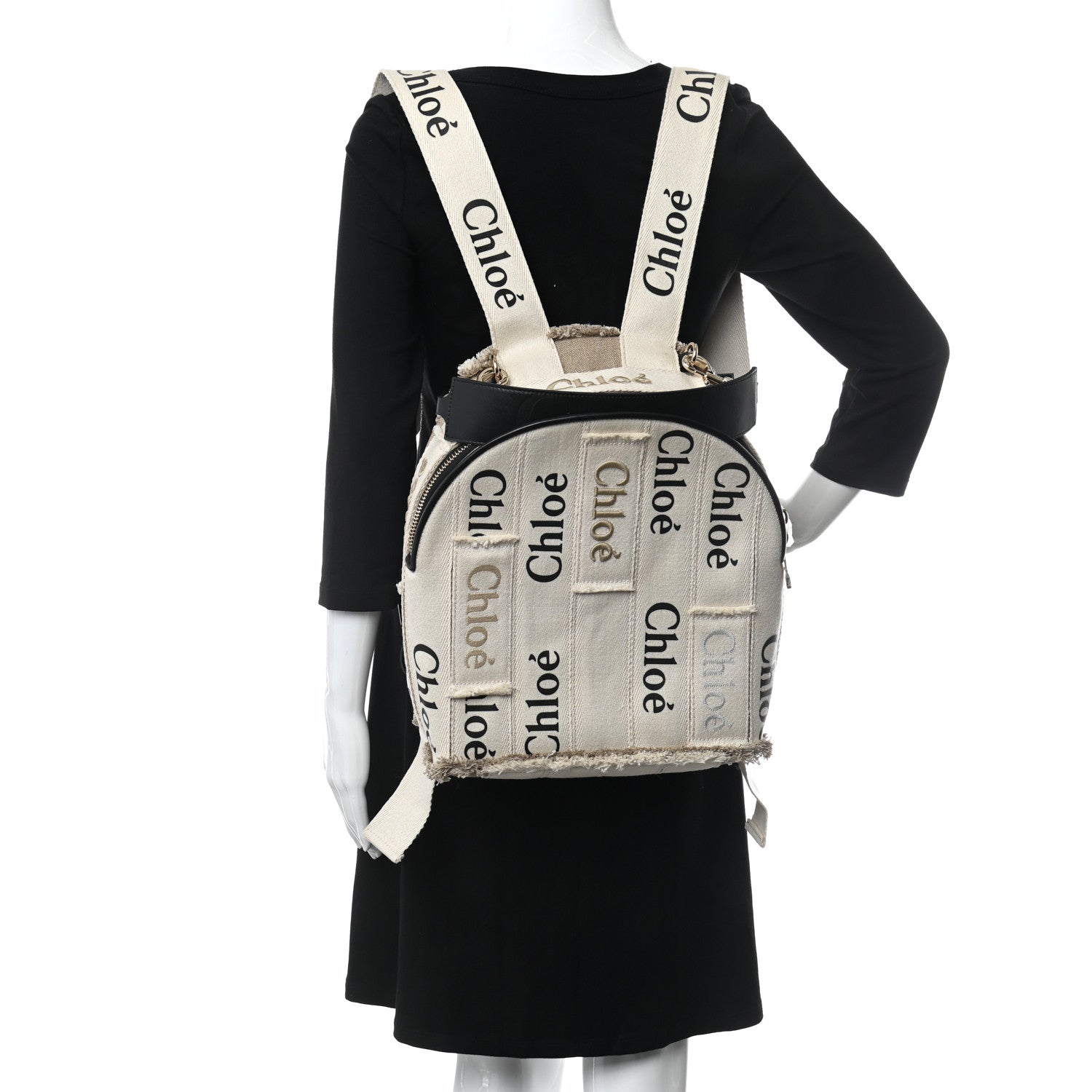 Chloe Canvas Logo Embroidered Woody Backpack Sand 2 of 14