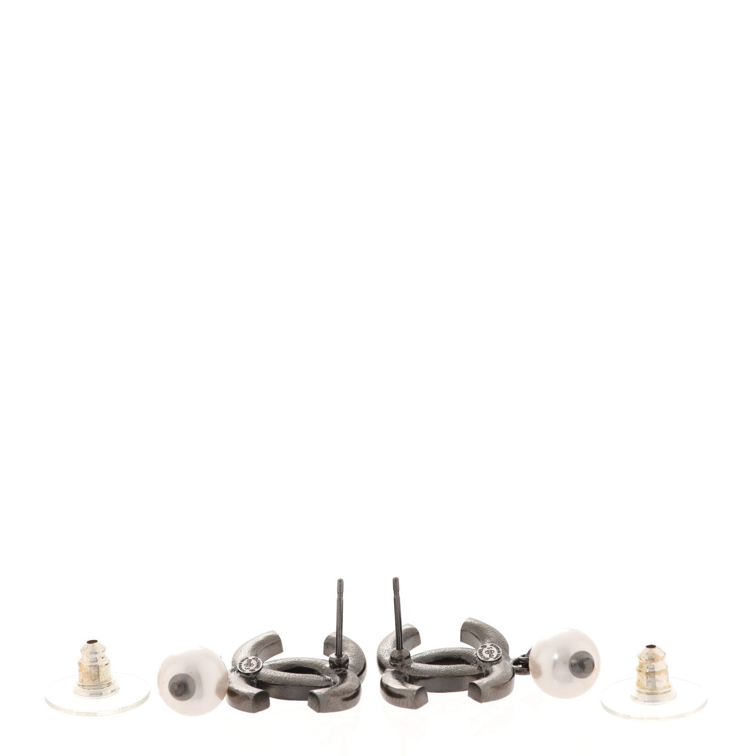 Chanel Ruthenium Crystal Pearl CC Drop Earrings 3 of 5