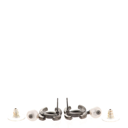 Chanel Ruthenium Crystal Pearl CC Drop Earrings 3 of 5