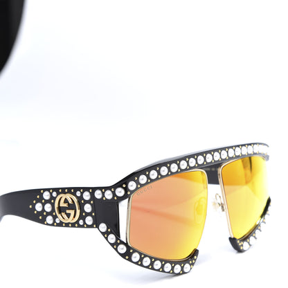 Gucci Acetate Pearl Rectangular Frame Sunglasses GG0234S Black Orange 7 of 7
