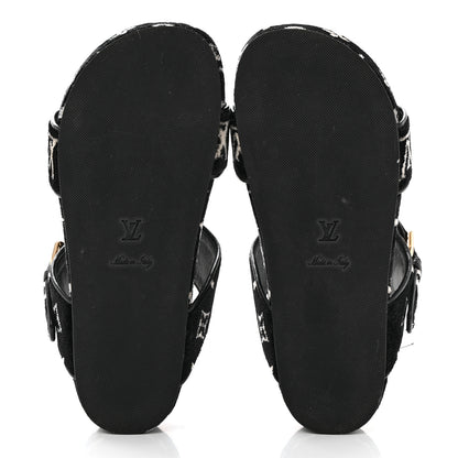 Louis Vuitton Velvet Monogram Jumbo Flatform Mule Sandals 36.5 Black White 5 of 11