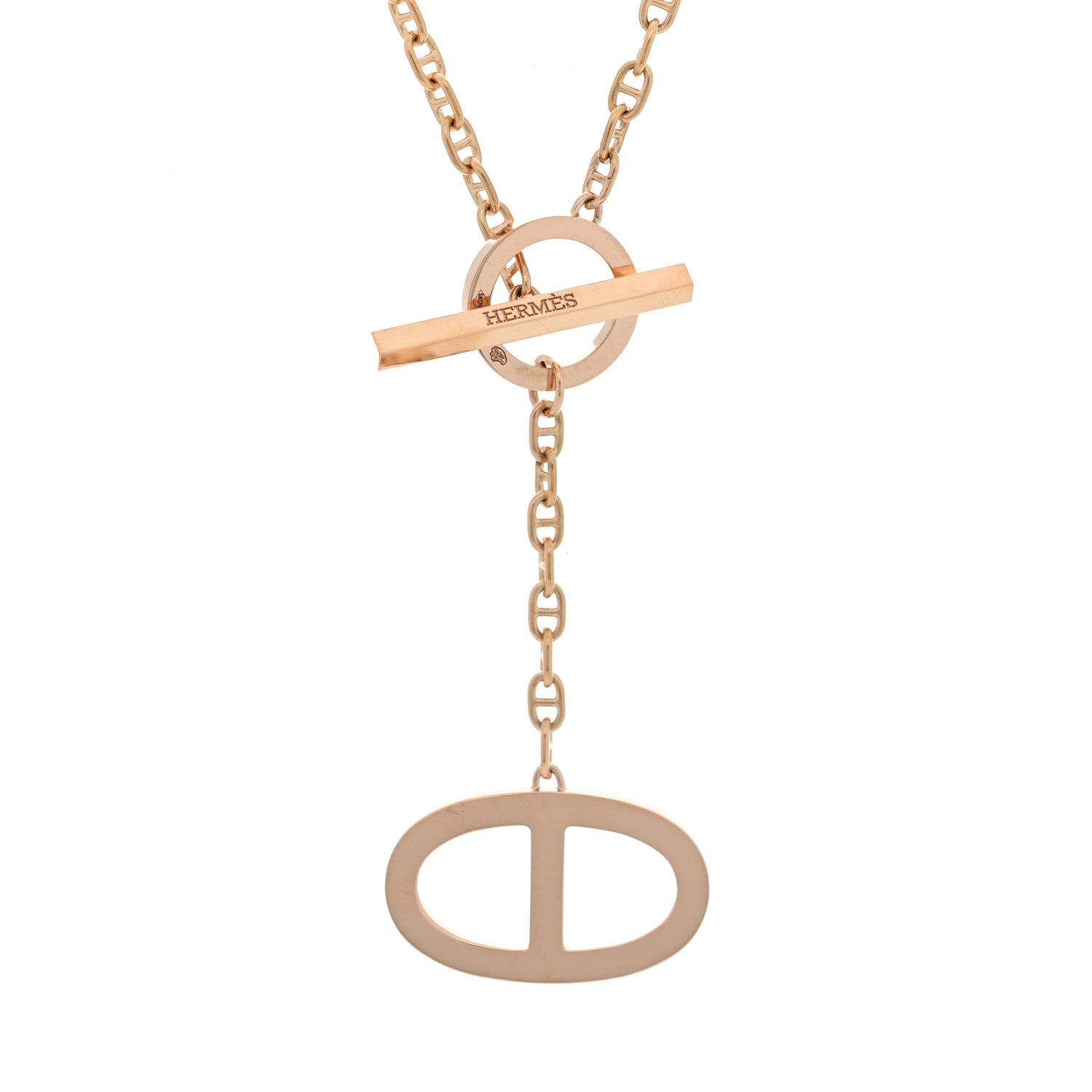 Hermes 18K Rose Gold Diamond GM Chaine D'Ancre Contour Pendant Necklace ST 4 of 5