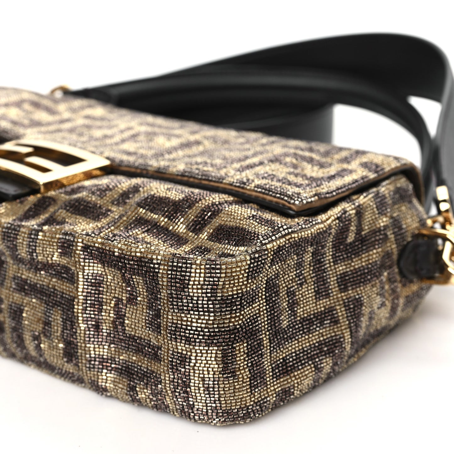 Vitello King Beaded Zucca Baguette Mogano Panna Ebano