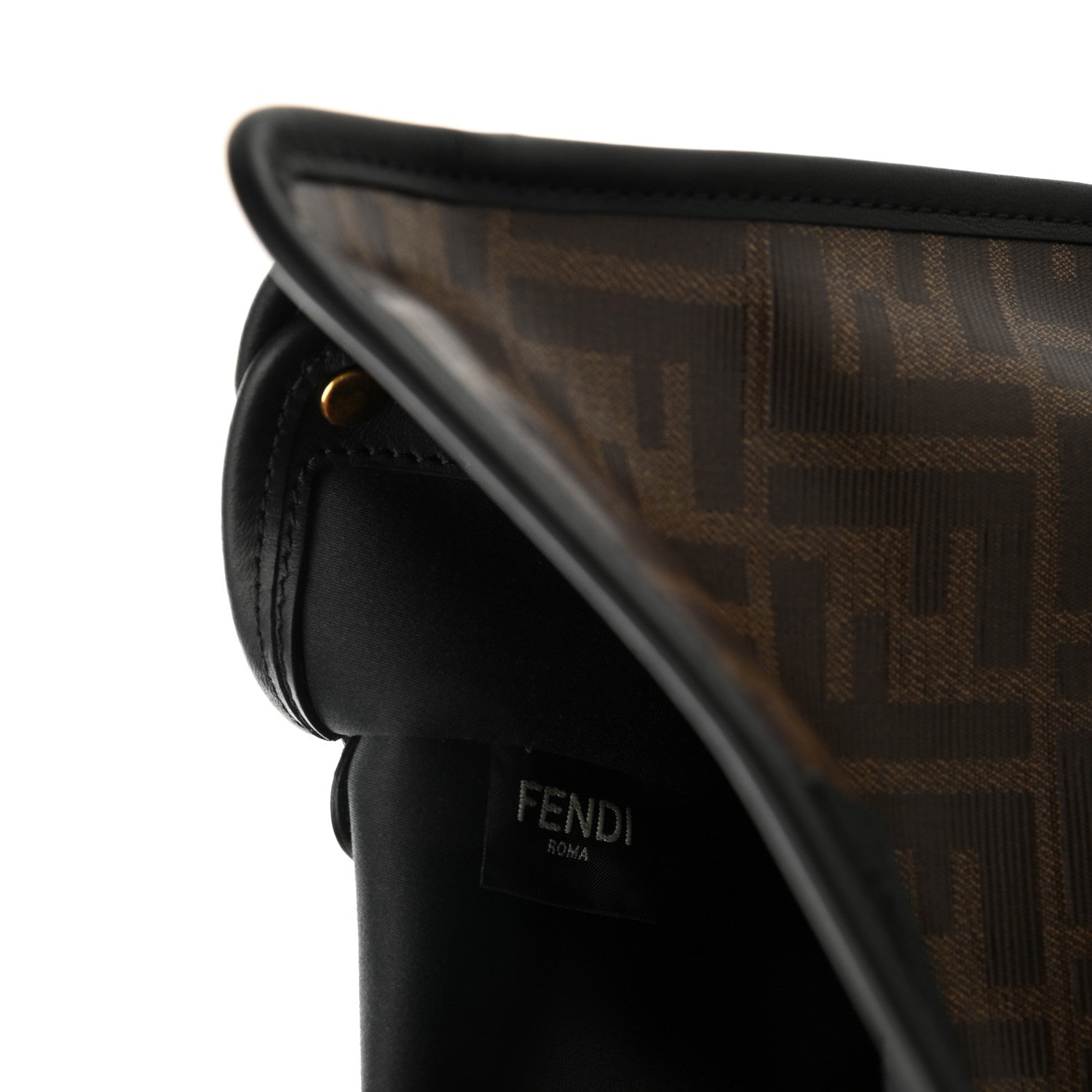 Fendi Glazed Fabric Vitello Century FF 1974 Stamp Patch Mini Peekaboo Defender Cover Mogano Panna Black 7 of 8