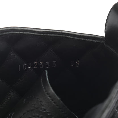 Chanel Suede Calfskin Quilted Lace Up Short Boots 38 Black 7 of 7