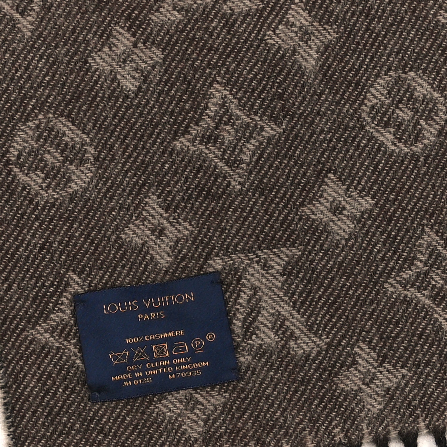 Louis Vuitton Cashmere Monogram Chevron Scarf Brown Grey 3 of 3