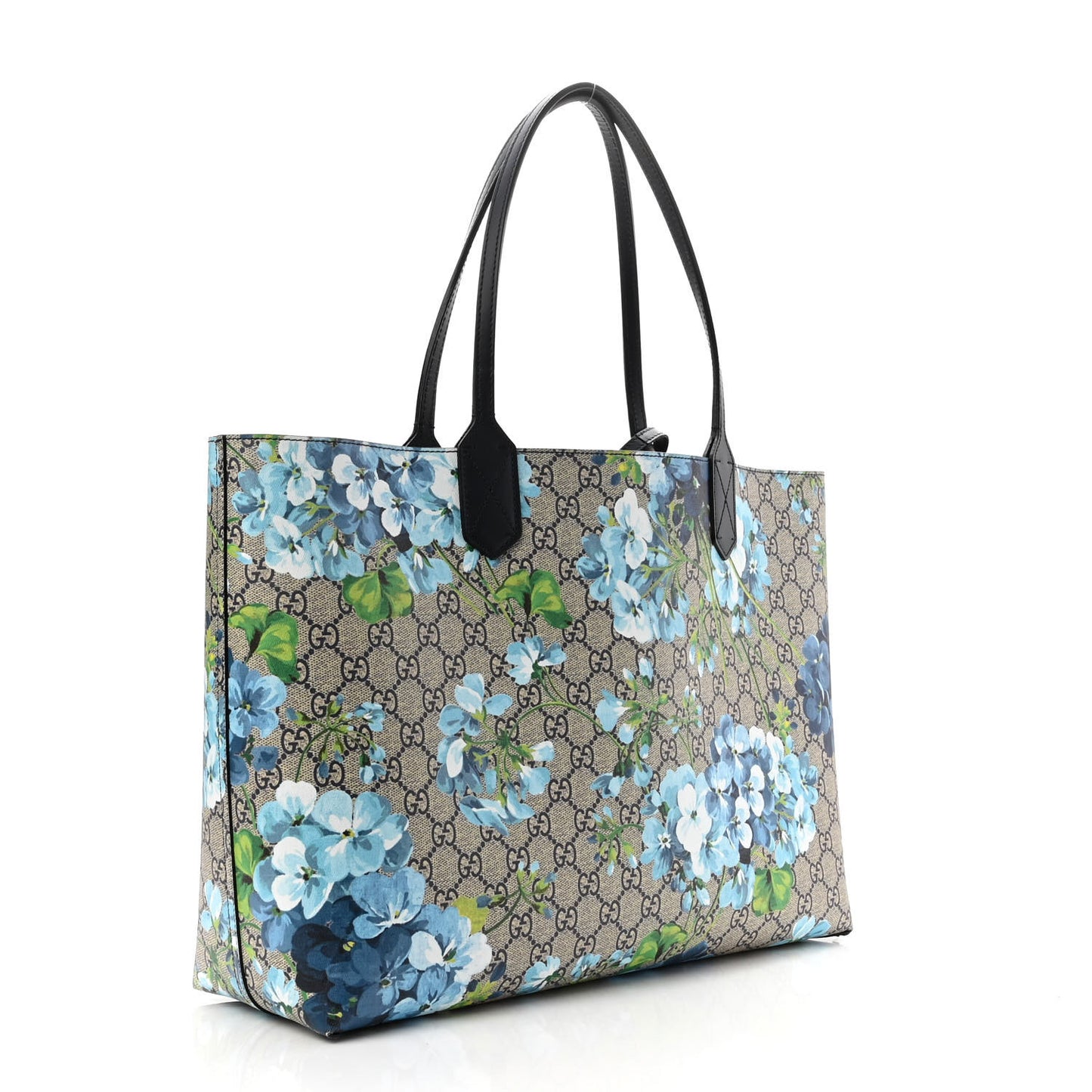 GG Supreme Monogram Blooms Medium Reversible Tote Beige Blue Navy