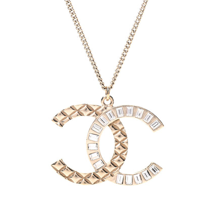 Chanel Baguette Crystal Quilted CC Pendant Necklace Gold 4 of 6
