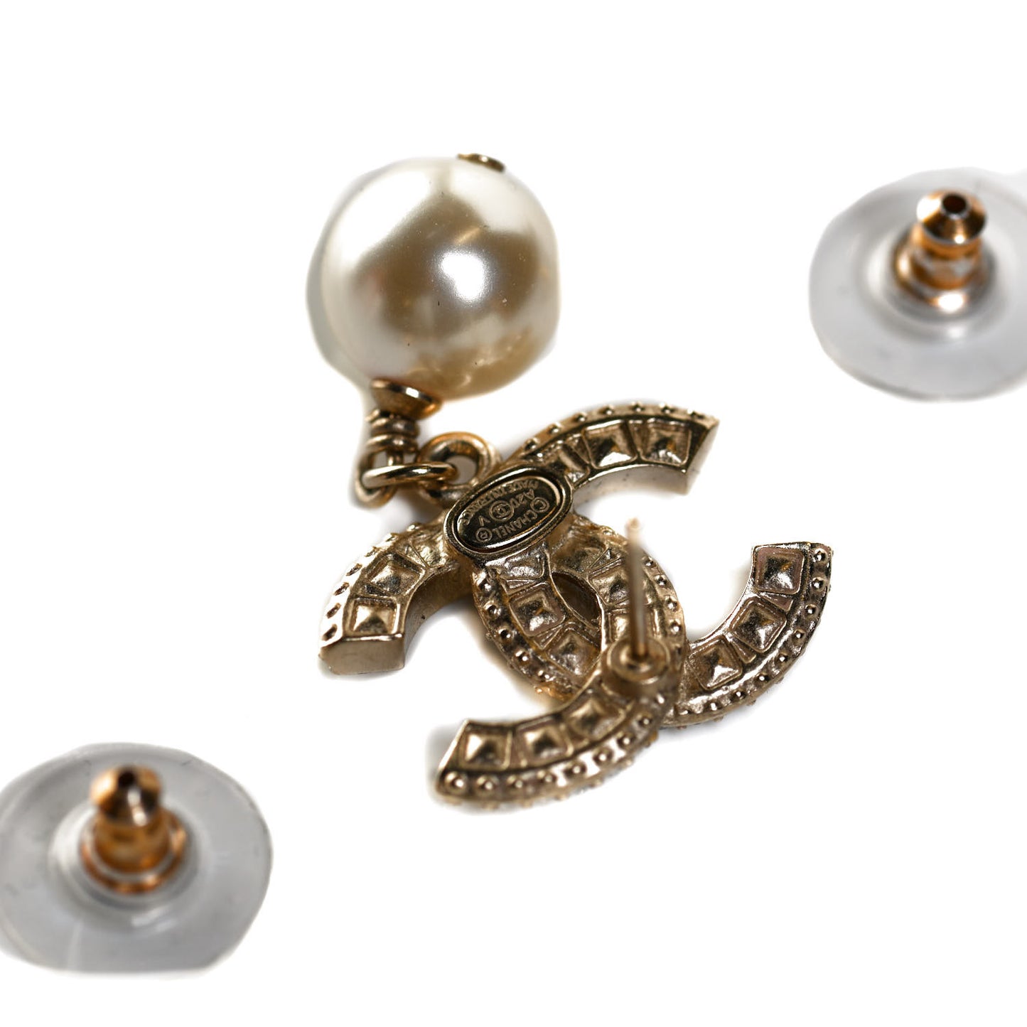 Crystal Pearl CC Drop Earrings Gold