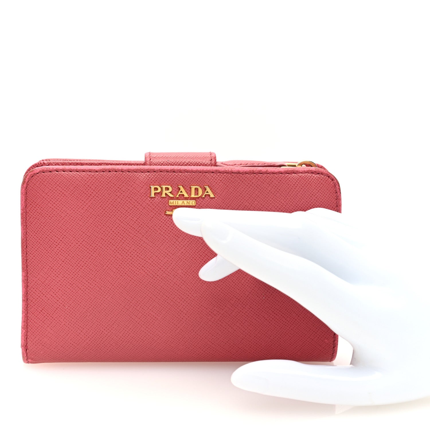 Prada Saffiano Metal Compact Wallet Peonia 2 of 7
