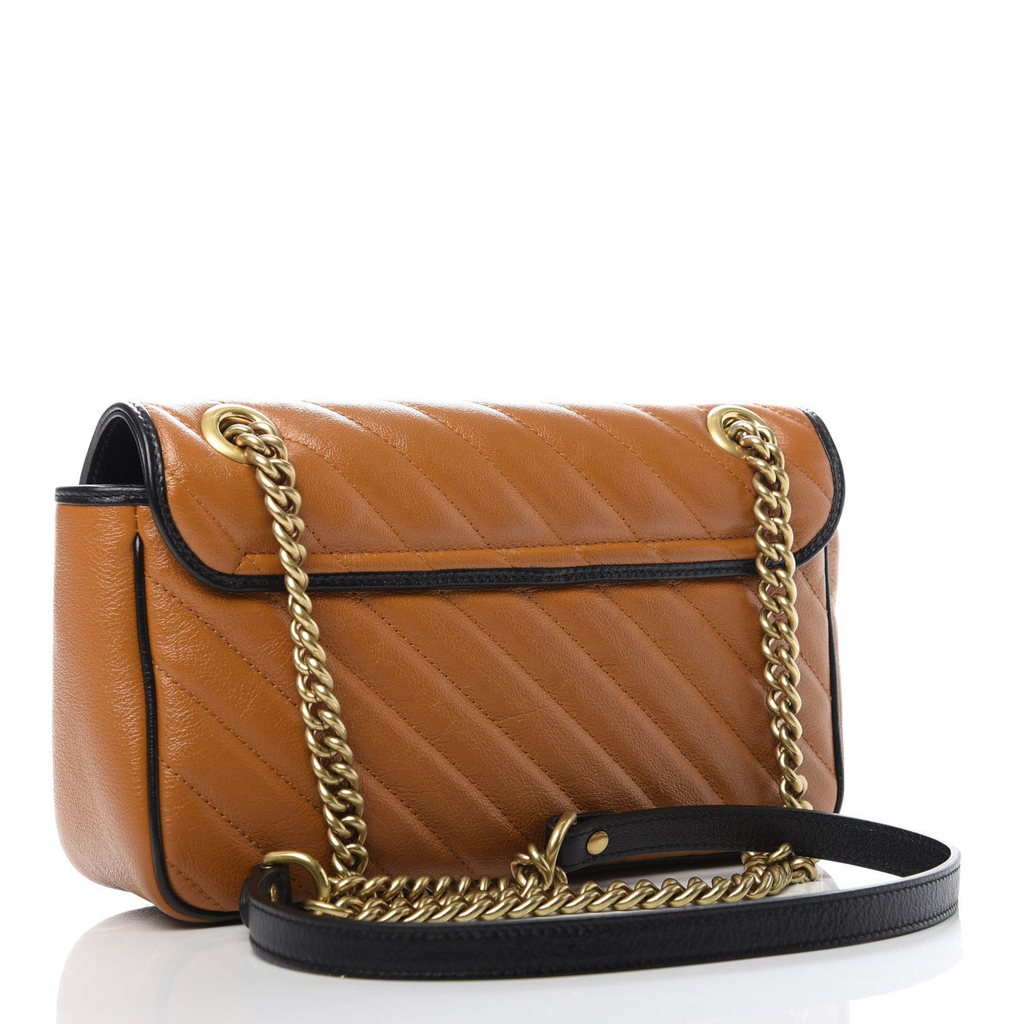 Vintage Effect Calfskin Matelasse Diagonal Small Torchon GG Marmont Shoulder Bag Cognac Black