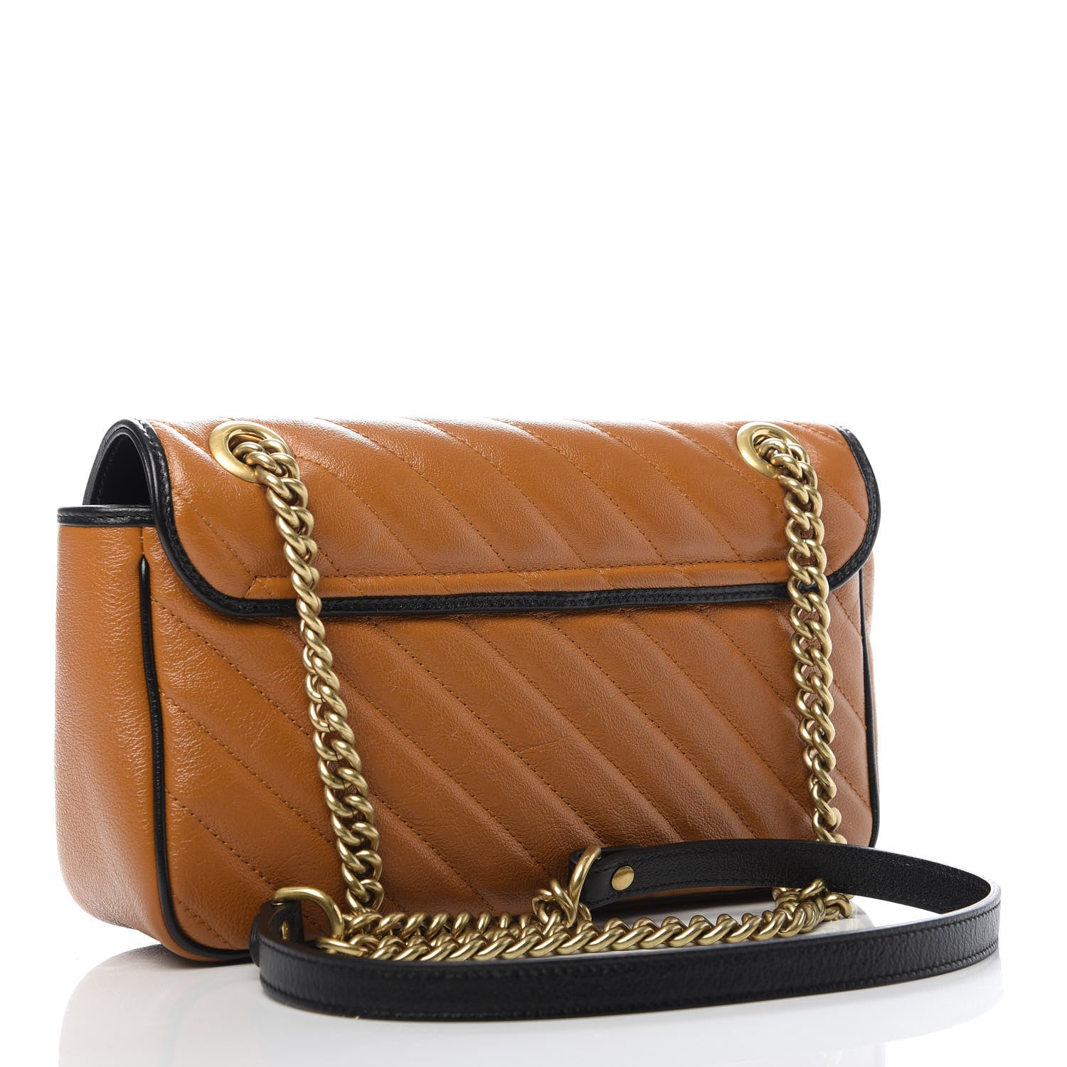 Gucci Vintage Effect Calfskin Matelasse Diagonal Small Torchon GG Marmont Shoulder Bag Cognac Black 3 of 9