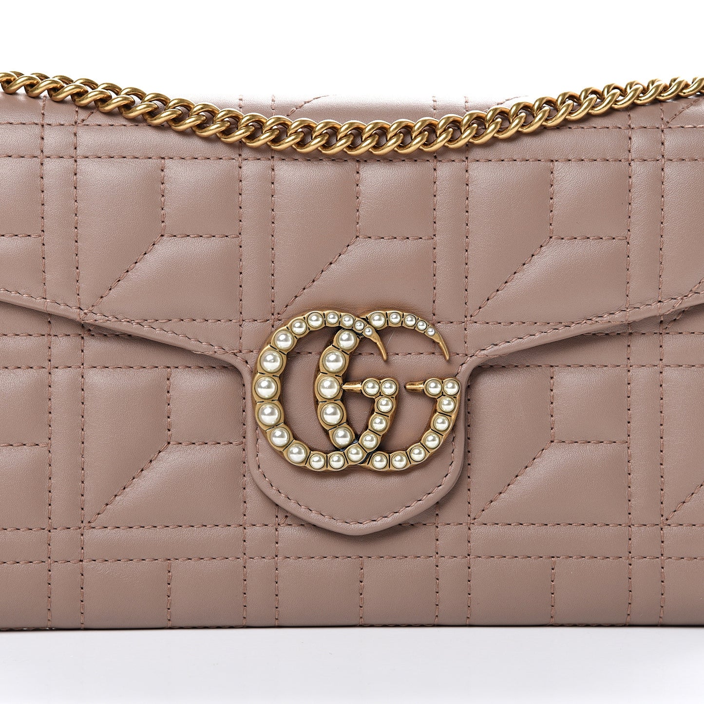 Calfskin Matelasse Mini Pearly GG Marmont Chain Wallet Porcelain Rose