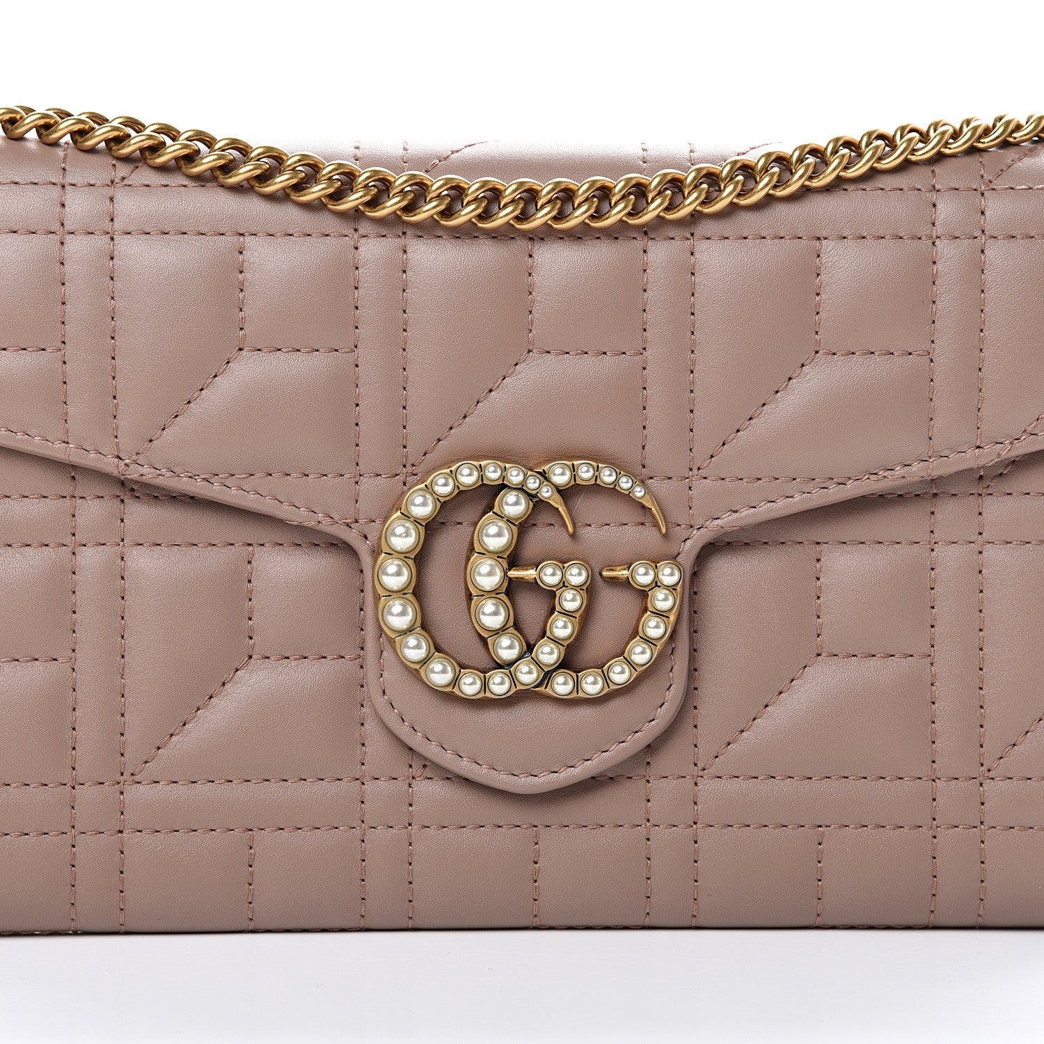 Gucci Calfskin Matelasse Mini Pearly GG Marmont Chain Wallet Porcelain Rose 7 of 10