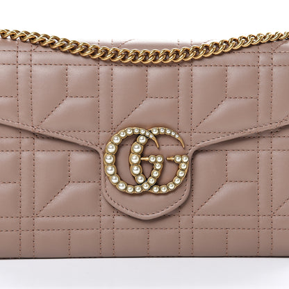 Gucci Calfskin Matelasse Mini Pearly GG Marmont Chain Wallet Porcelain Rose 7 of 10