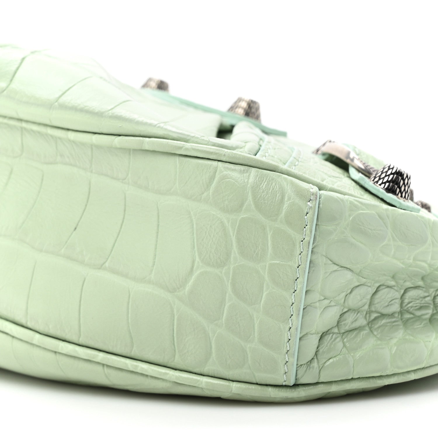 Balenciaga Extra Supple Calfskin Crocodile Embossed Le Cagole Shoulder Bag XS Light Green 10 of 12