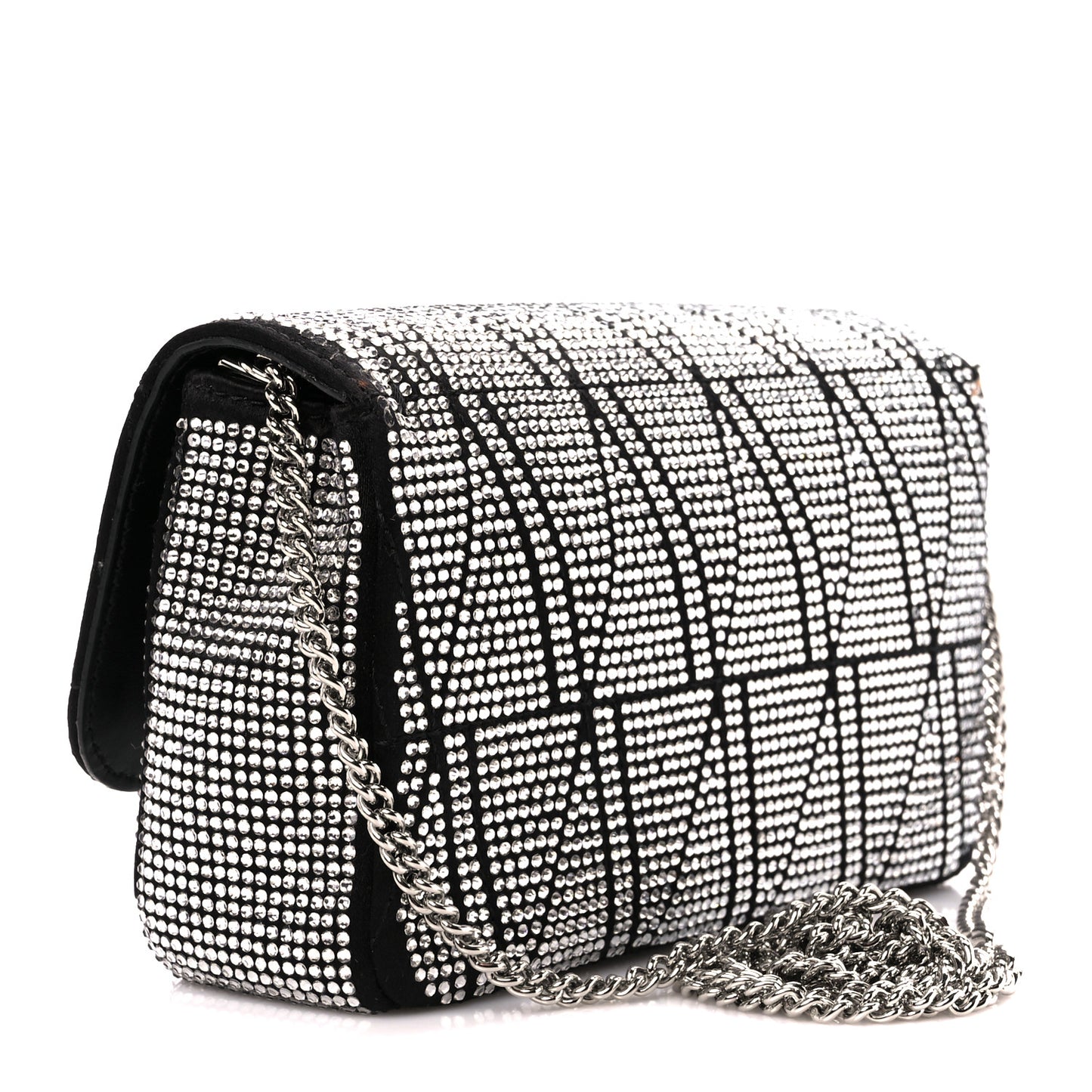 Satin Crystal Virtus Mini Chain Shoulder Bag Black