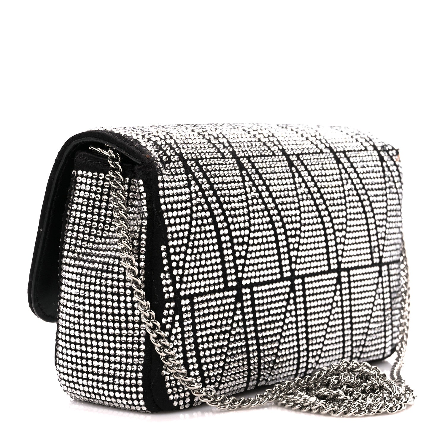 Versace Satin Crystal Virtus Mini Chain Shoulder Bag Black 3 of 11