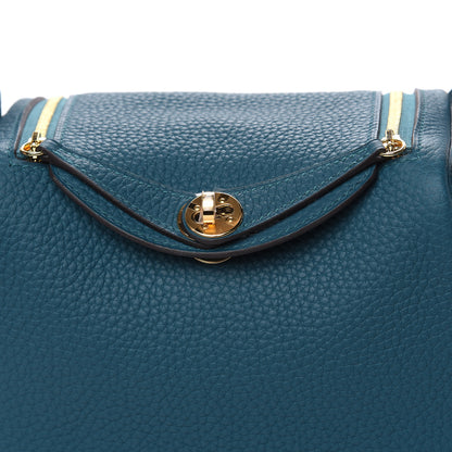 Hermes Taurillon Clemence Mini Lindy 20 Vert Bosphore 8 of 11