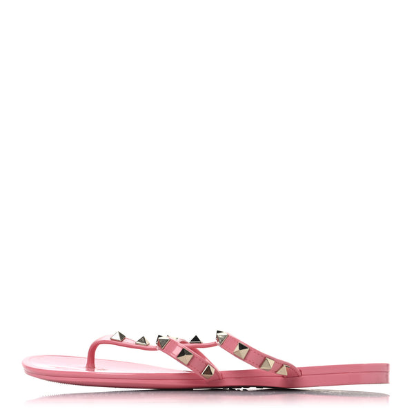 Valentino Garavani PVC Jelly Rockstud Caged Flat Thong Sandals 37