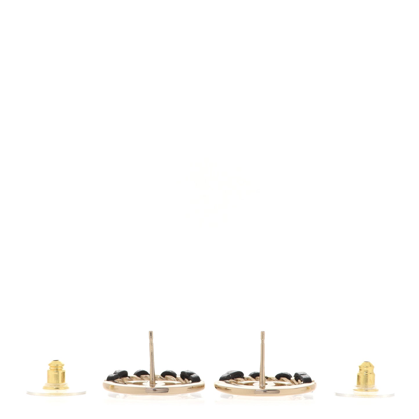 Lambskin Chain CC Round Earrings Gold Black