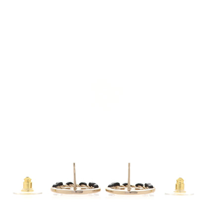 Chanel Lambskin Chain CC Round Earrings Gold Black 3 of 5