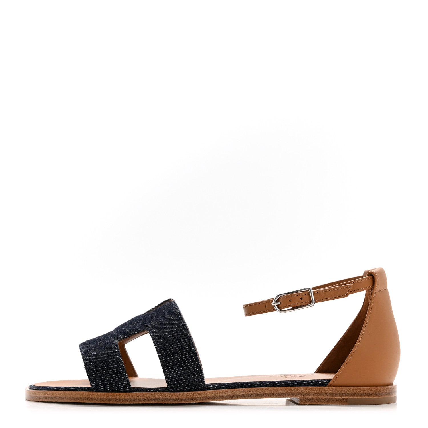 Hermes Denim Santorini Sandals 36.5 Bleu Brut Gold 1 of 8