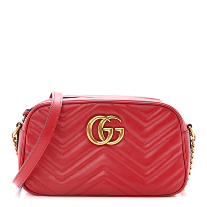 Gucci Calfskin Matelasse Small GG Marmont Chain Shoulder Bag Hibiscus Red 1 of 10
