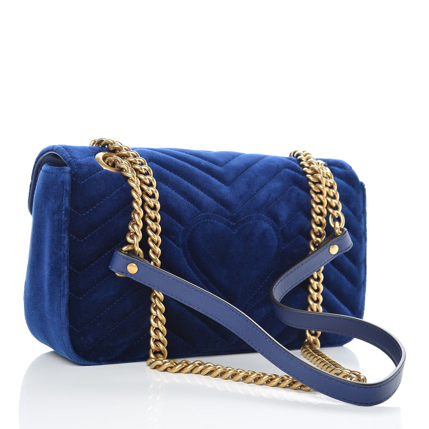 Velvet Matelasse Small GG Marmont Shoulder Bag Cobalt Blue