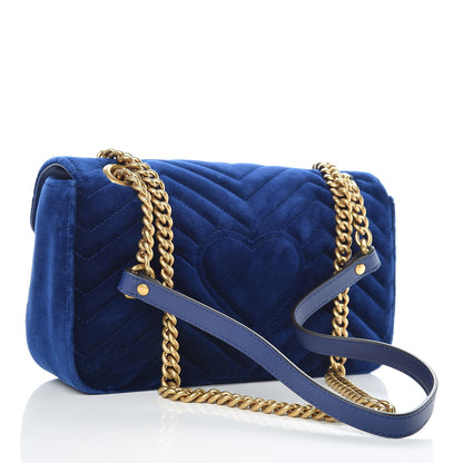 Gucci Velvet Matelasse Small GG Marmont Shoulder Bag Cobalt Blue 4 of 13