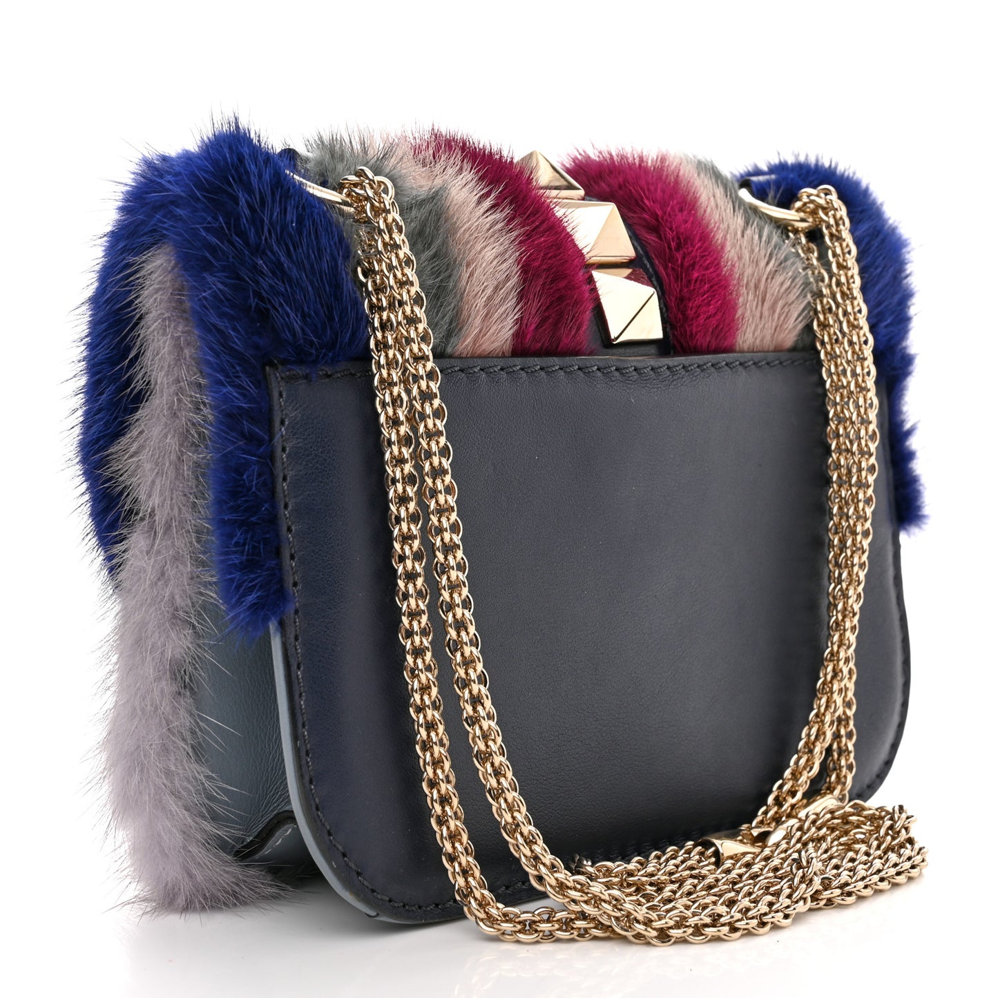 Mink Fur Colorblock Small Glam Lock Rockstud Flap Multicolor