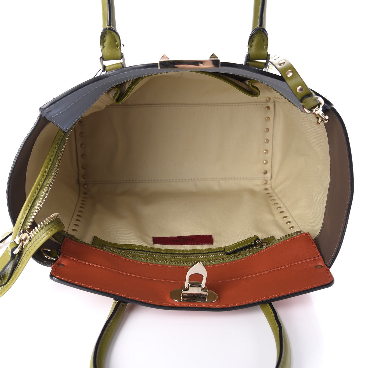 Vitello Colorblock Rockstud Double Handle Tote Multicolor