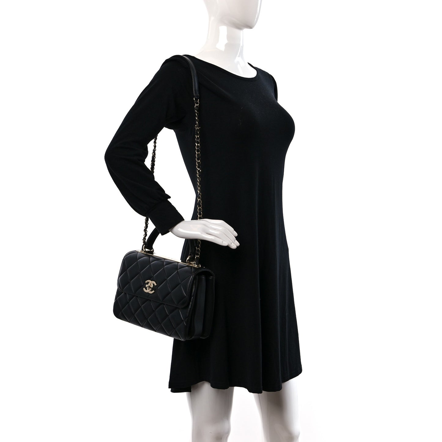 Lambskin Quilted Small Trendy CC Dual Handle Flap Bag Black
