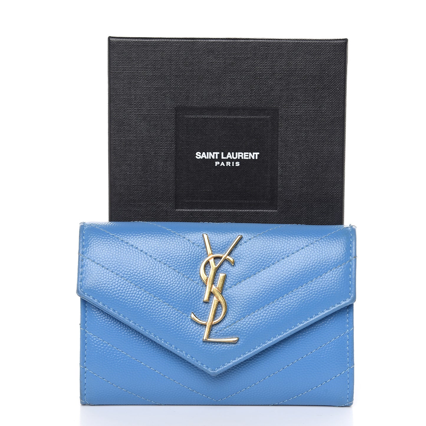Grain de Poudre Matelasse Chevron Small Monogram Wallet Blue Clair
