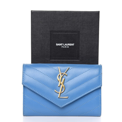 Saint Laurent Grain de Poudre Matelasse Chevron Small Monogram Wallet Blue Clair 13 of 13