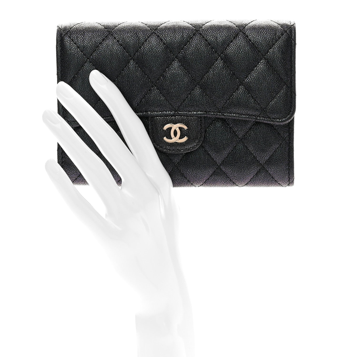 Chanel Iridescent Caviar Quilted Medium Flap Wallet Black 2 of 9