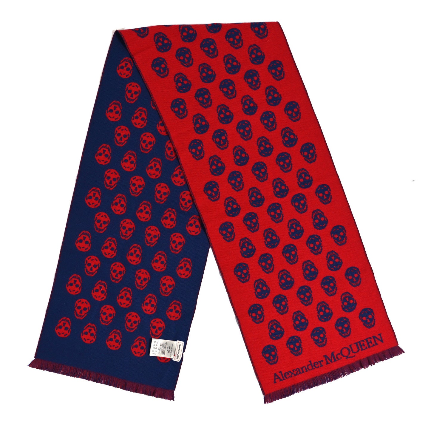 Wool Reversible Upside Down Skull Scarf Blue Red