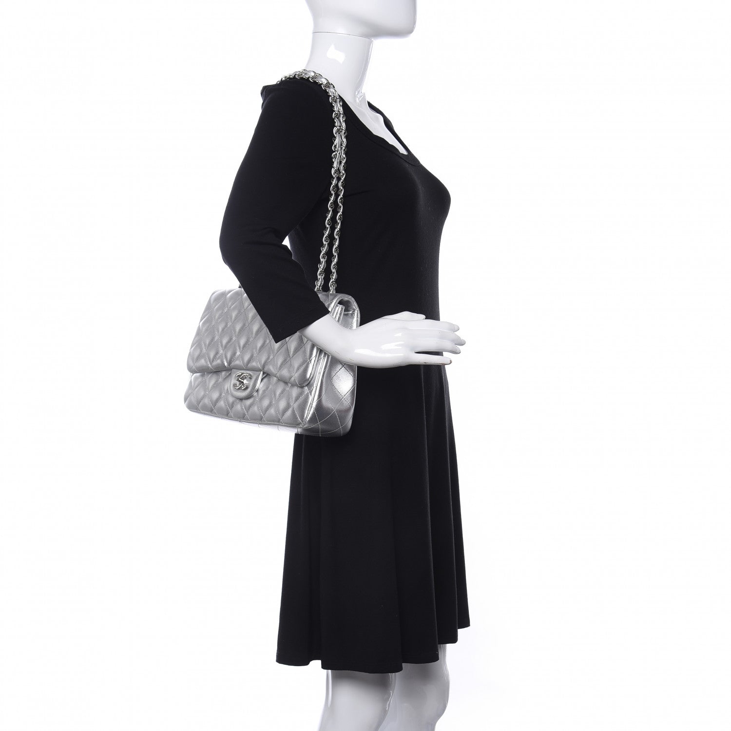 Chanel Metallic Lambskin Quilted Jumbo Single Flap Silver 2 of 10