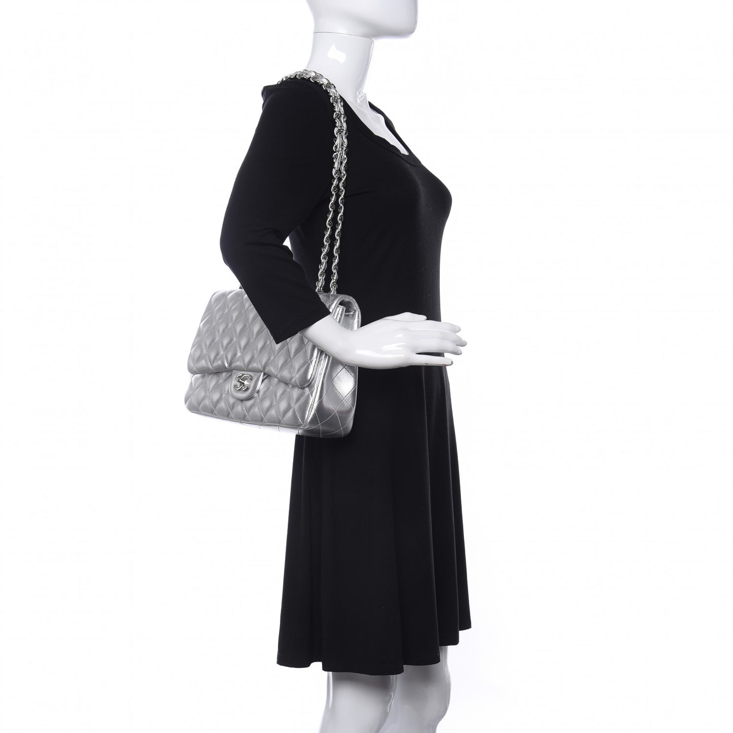 Metallic Lambskin Quilted Jumbo Single Flap Silver