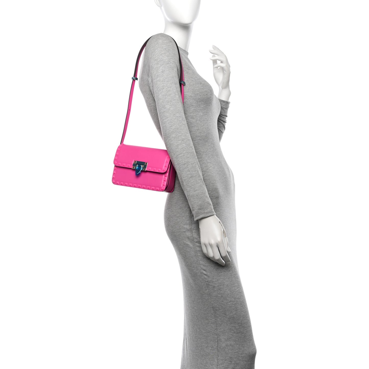 Smooth Calfskin Enamel Tonal Small Rockstud23 Shoulder Bag Pink PP