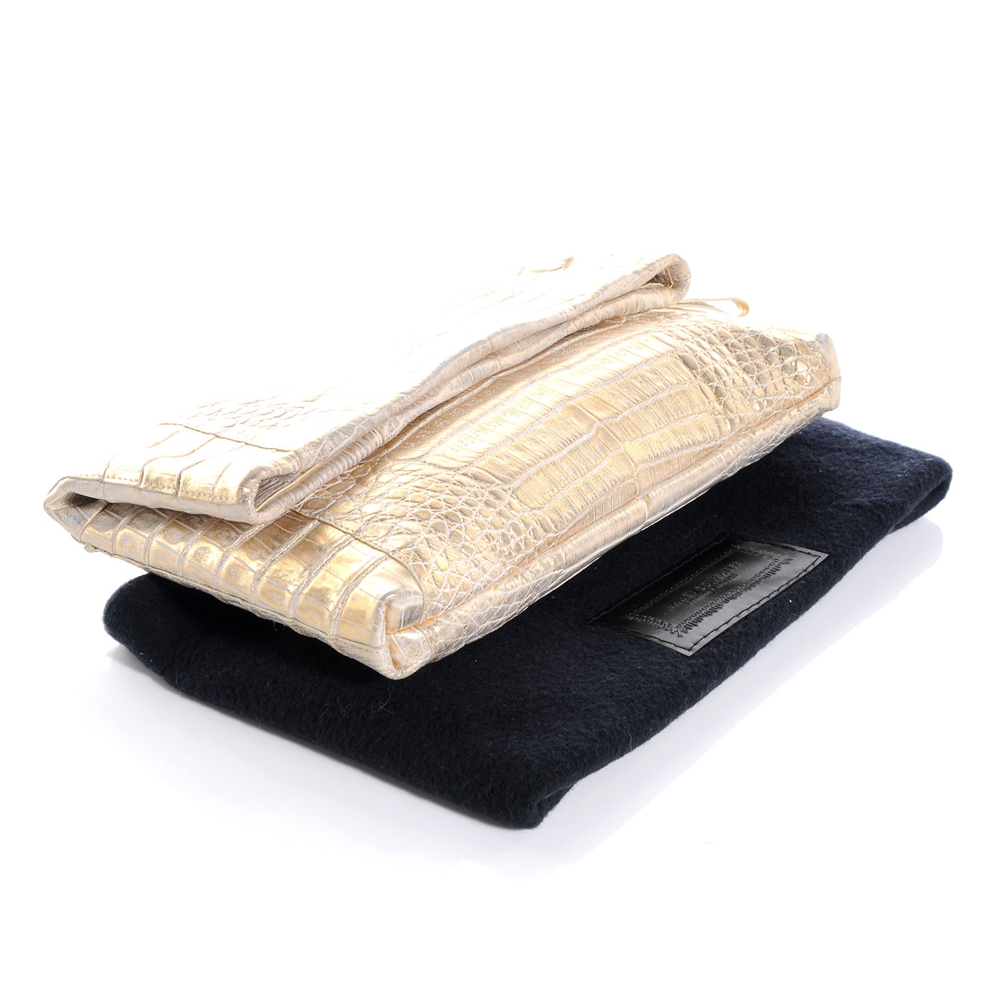 Metallic Crocodile Foldover Clutch Bag Gold
