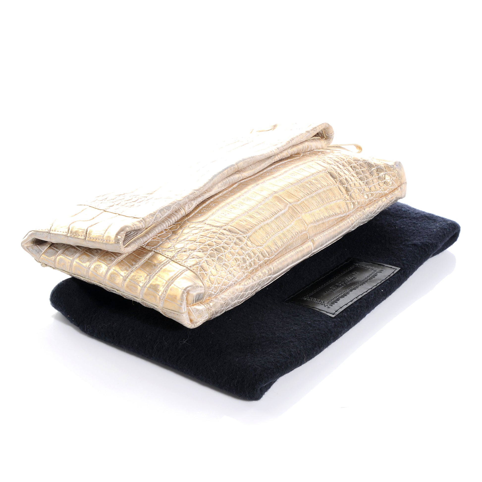 Nancy Gonzalez Metallic Crocodile Foldover Clutch Bag Gold 4 of 7