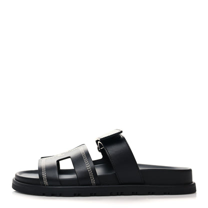 Hermes Stars Calfskin Womens Chypre Sandals 37.5 Black 1 of 8