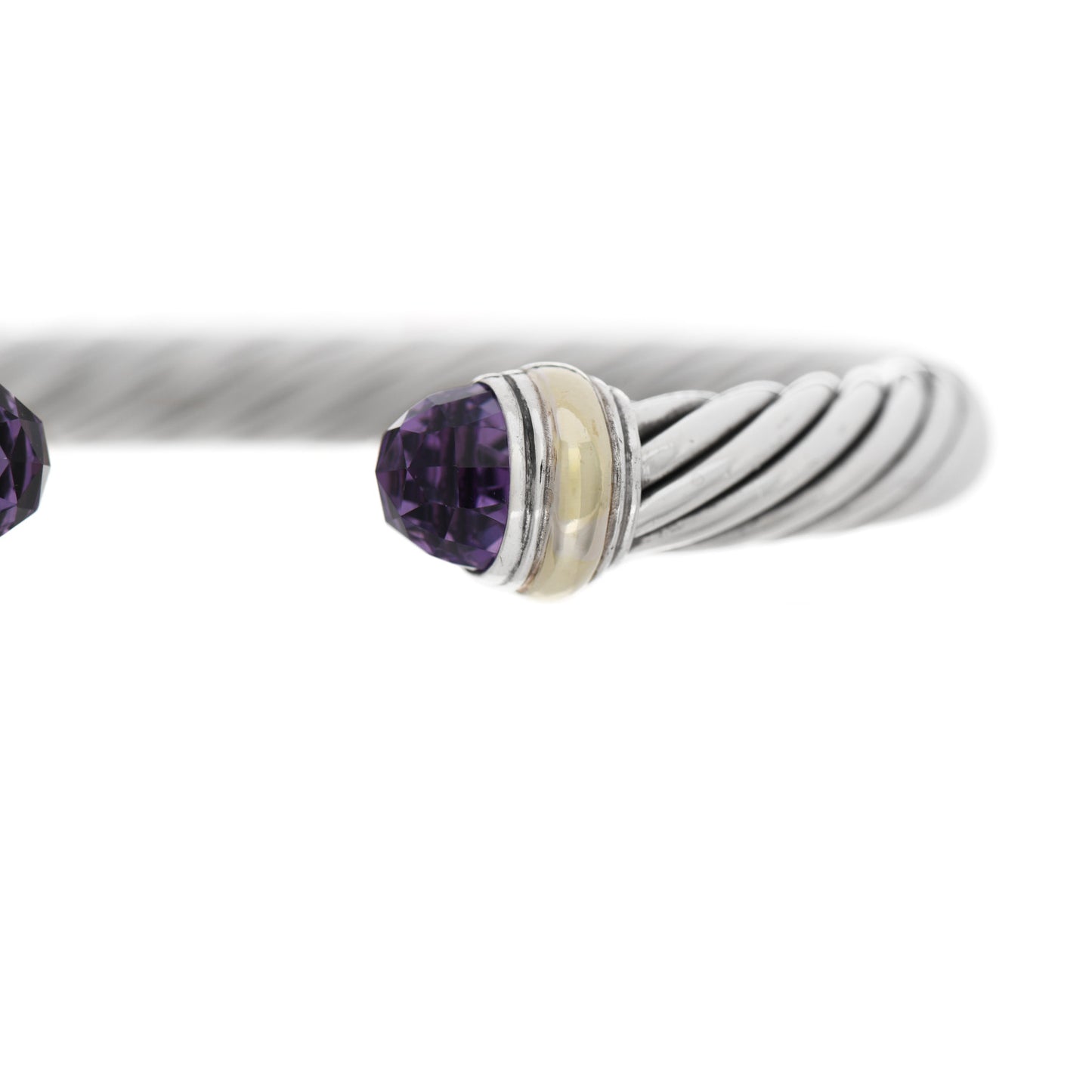 Sterling Silver 14K Yellow Gold Amethyst 7mm Cable Classics Bracelet