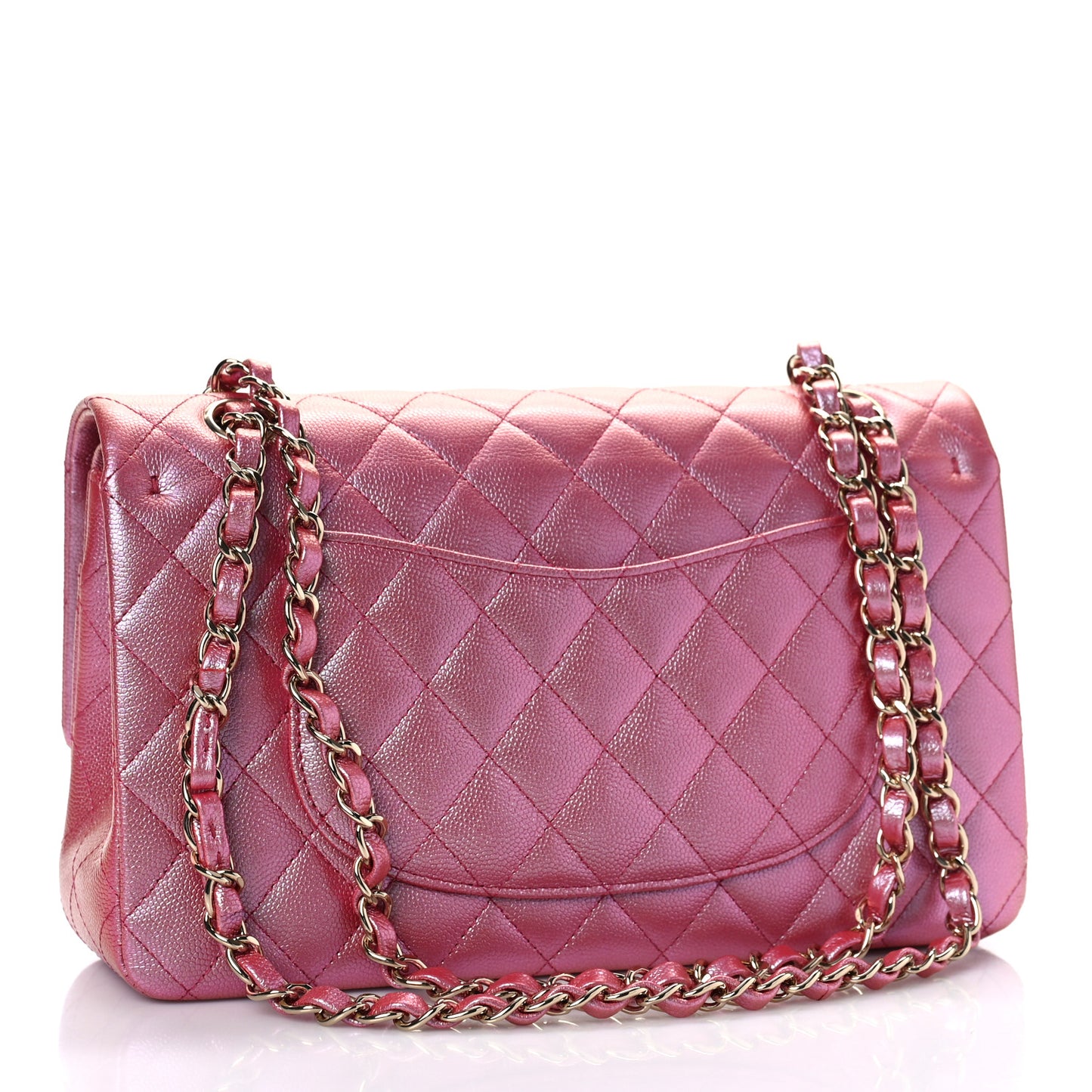 Iridescent Caviar Quilted Medium Double Flap Pink