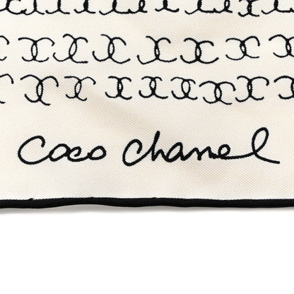 Chanel Silk Twill Square Scarf Hair Tie White Black 3 of 7