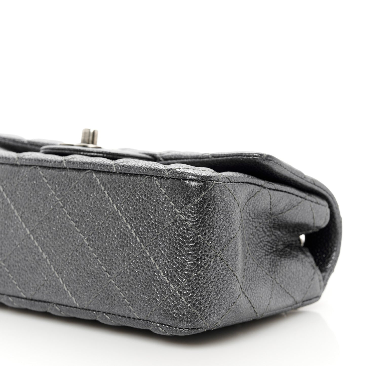 Pearly Caviar Quilted Mini Rectangular Flap Grey